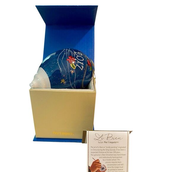 Pier 1 Li Bien Glass Christmas Ornament 2017 Hand-Painted Reindeer with Gift Box - Picture 2 of 15